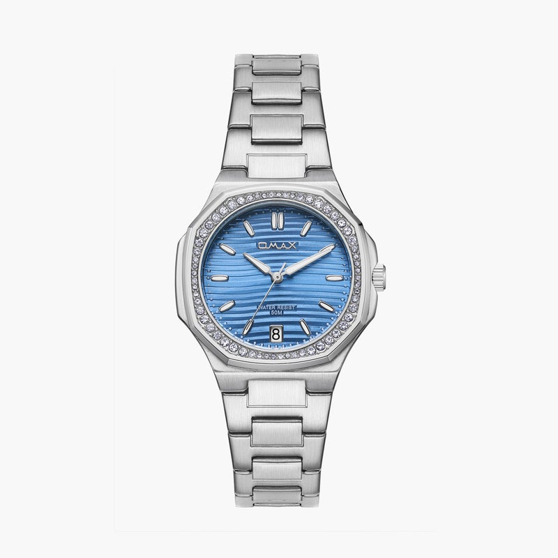 OMAX Silver Analog Watch with Blue Dial for Women - Image 1